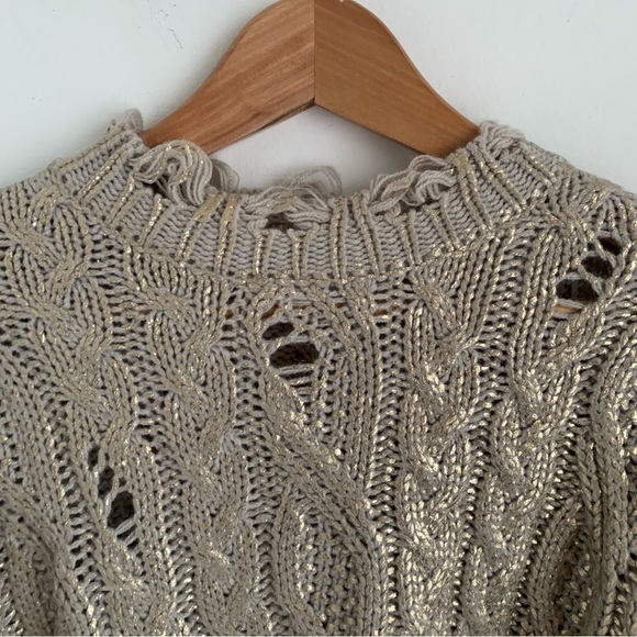 Zara Distressed Metallic Gold Cable Knit Sweater - Picture 5 of 11